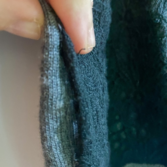 Grey crewneck cardigan with black lace vest - Picture 3 of 5